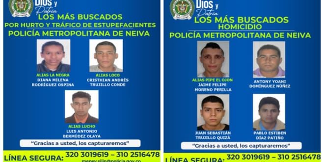 Policía de Neiva presenta el volante de los más buscados por homicidio, hurto y tráfico de estupefacientes