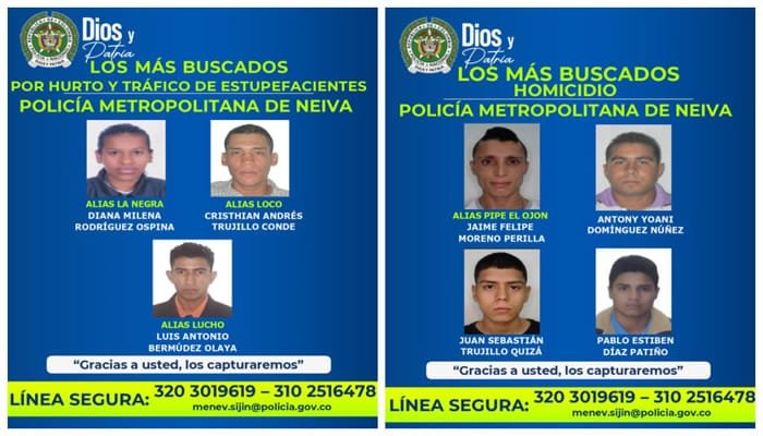 Policía de Neiva presenta el volante de los más buscados por homicidio, hurto y tráfico de estupefacientes
